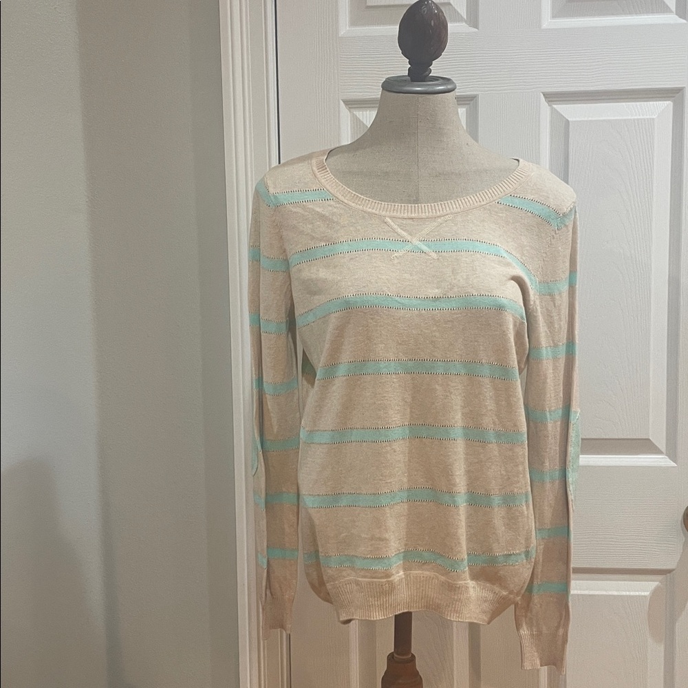 Pink Rose Heather oatmeal melon Striped 100% cotton pullover Sweater women’s L